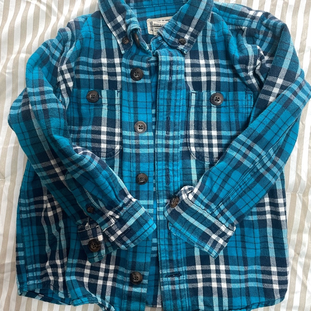 Duluth Trading Company Blue Plaid Flannel Kids Shirt